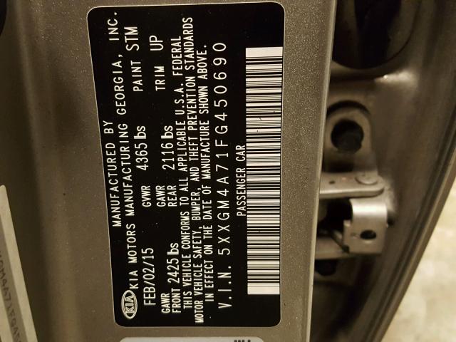 5XXGM4A71FG450690 - 2015 KIA OPTIMA LX TAN photo 10