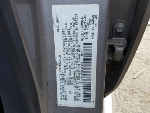 JTLKT334440141440 - 2004 TOYOTA SCION XB Boz foto 10