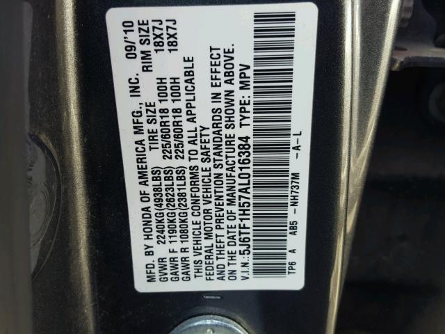 5J6TF1H57AL016384 - 2010 HONDA ACCORD CRO CHARCOAL photo 10