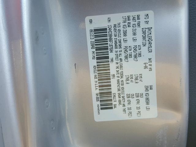 1D4HD38N86F187604 - 2006 DODGE DURANGO SX SILVER photo 10