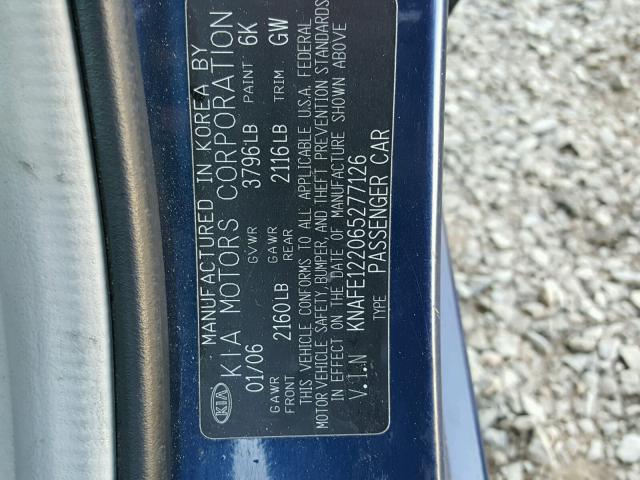 KNAFE122065277126 - 2006 KIA NEW SPECTR BLUE photo 10