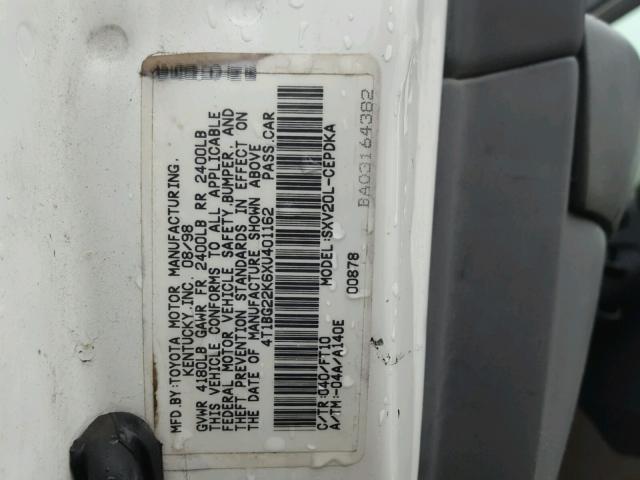 4T1BG22K6XU401162 - 1999 TOYOTA CAMRY CE WHITE photo 10