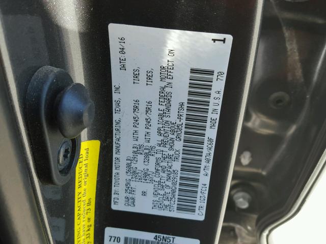 5TFCZ5AN0GX029185 - 2016 TOYOTA TACOMA DOU GRAY photo 10