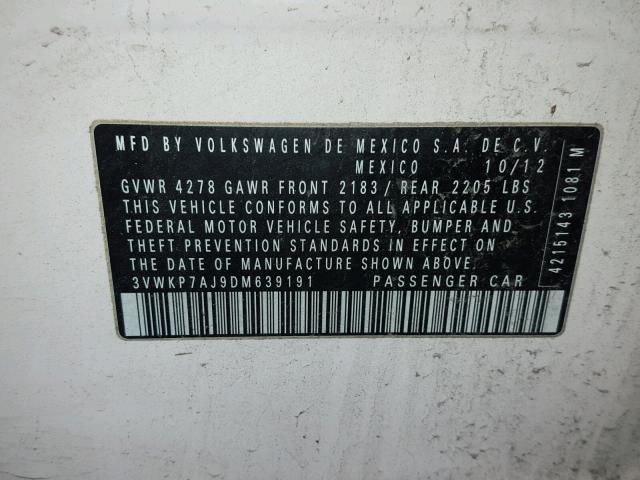 3VWKP7AJ9DM639191 - 2013 VOLKSWAGEN JETTA S Ağ foto 10