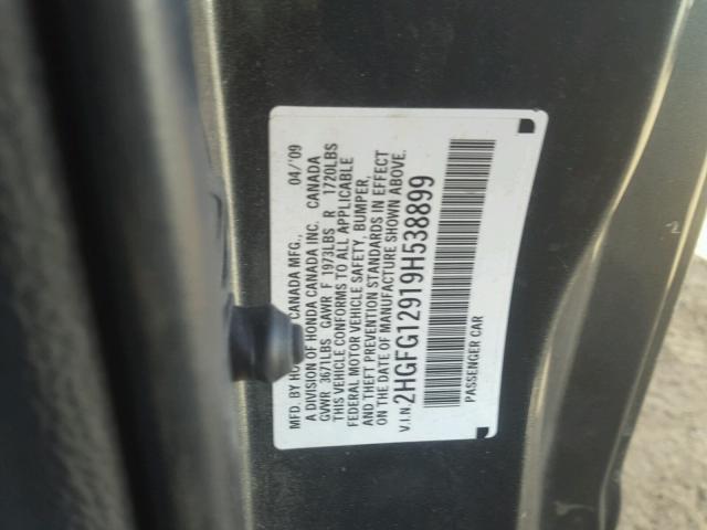 2HGFG12919H538899 - 2009 HONDA CIVIC EXL GRAY photo 10