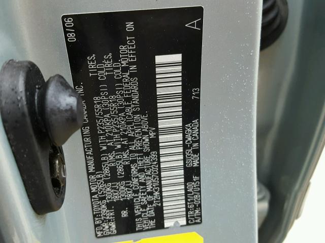 2T2HK31U57C024399 - 2007 LEXUS RX 350 SILVER photo 10