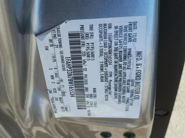 1FAHP33N78W165534 - 2008 FORD FOCUS SE GRAY photo 10