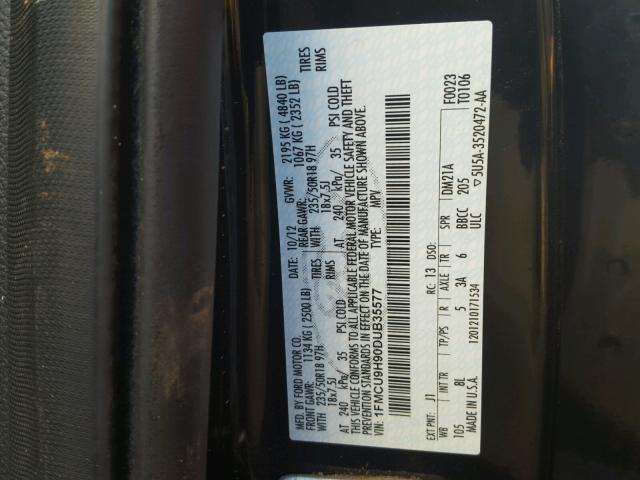 1FMCU9H90DUB35577 - 2013 FORD ESCAPE SEL BLACK photo 10