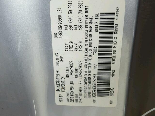 3D7KR28C65G727788 - 2005 DODGE RAM 2500 S SILVER photo 10