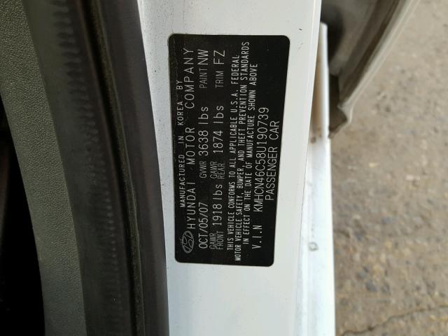 KMHCN46C58U190739 - 2008 HYUNDAI ACCENT GLS WHITE photo 10