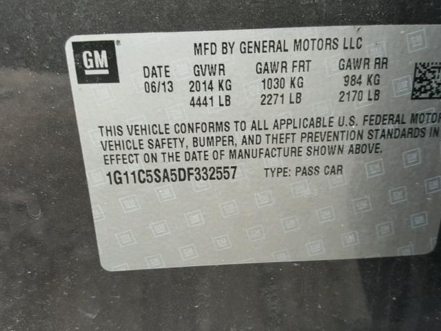 1G11C5SA5DF332557 - 2013 CHEVROLET MALIBU 1LT GRAY photo 10