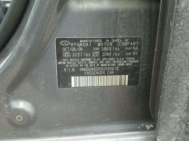 KMHDU46D89U595673 - 2009 HYUNDAI ELANTRA GL GRAY photo 10