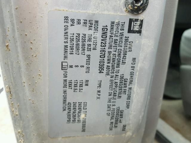 1GNDV23167D103954 - 2007 CHEVROLET UPLANDER L SILVER photo 10