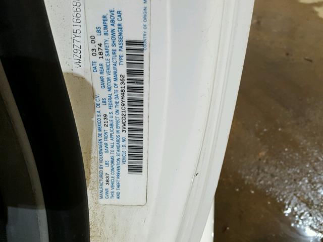 3VWCD21C9YM481362 - 2000 VOLKSWAGEN NEW BEETLE Ağ foto 10