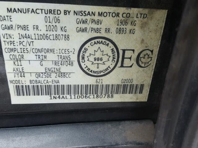 1N4AL11D06C180788 - 2006 NISSAN ALTIMA S GRAY photo 10