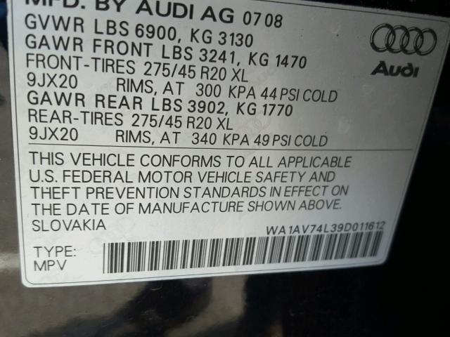 WA1AV74L39D011612 - 2009 AUDI Q7 PRESTIG BLACK photo 10