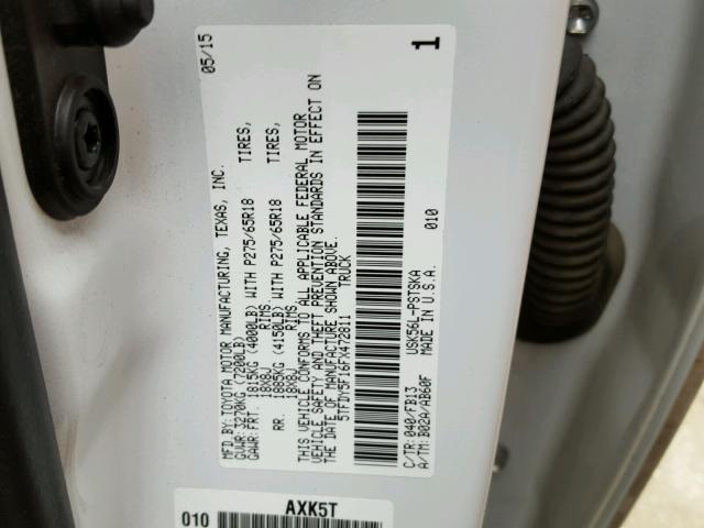 5TFDY5F16FX472811 - 2015 TOYOTA TUNDRA CRE WHITE photo 10