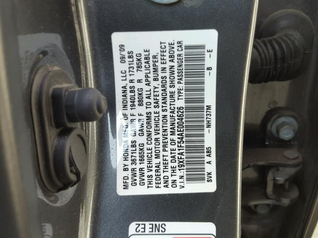 19XFA1F54AE004626 - 2010 HONDA CIVIC LX CHARCOAL photo 10