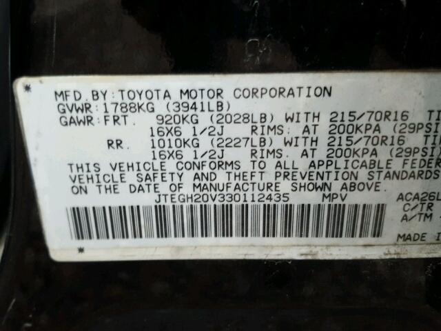 JTEGH20V330112435 - 2003 TOYOTA RAV4 BLACK photo 10