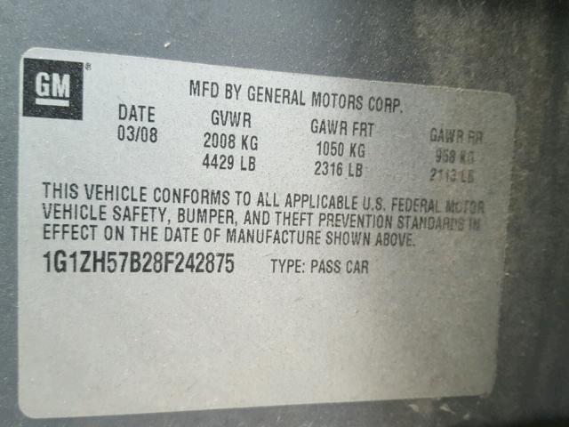 1G1ZH57B28F242875 - 2008 CHEVROLET MALIBU 1LT 灰色 照片 10