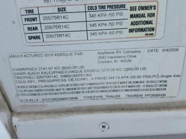 4YDT2802596410646 - 2009 KEYSTONE PASSPORT 白色 照片 10