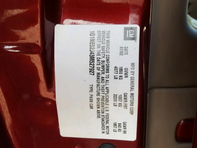 1G1NE52J43M527927 - 2003 CHEVROLET MALIBU LS 红色 照片 10