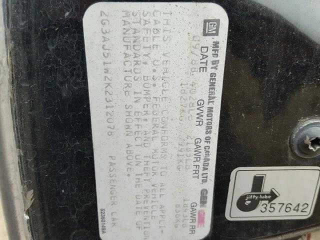 2G3AJ51W2K2312078 - 1989 OLDSMOBILE CUTLASS CI BLACK photo 10