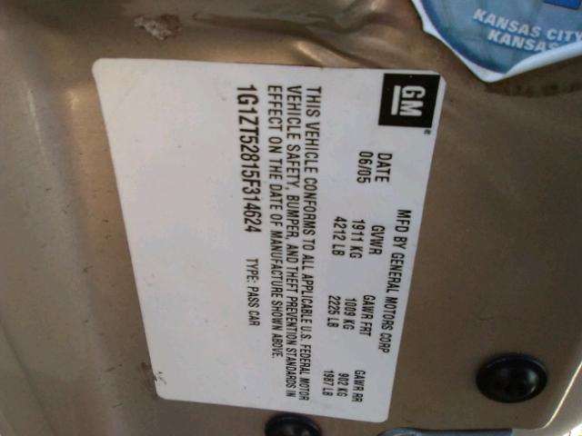 1G1ZT52815F314624 - 2005 CHEVROLET MALIBU LS 米色 照片 10