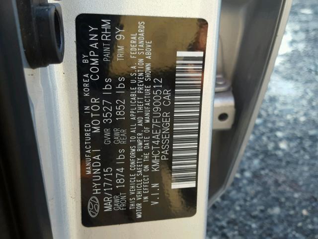 KMHCT4AE7FU900512 - 2015 HYUNDAI ACCENT GLS SILVER photo 10