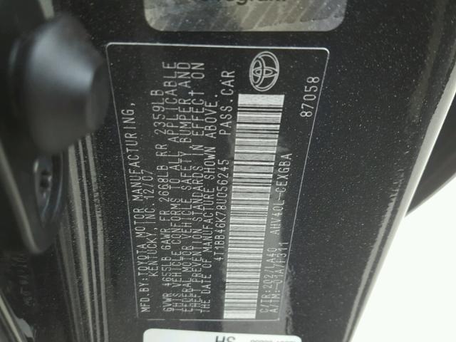 4T1BB46K78U056245 - 2008 TOYOTA CAMRY HYBR BLACK photo 10