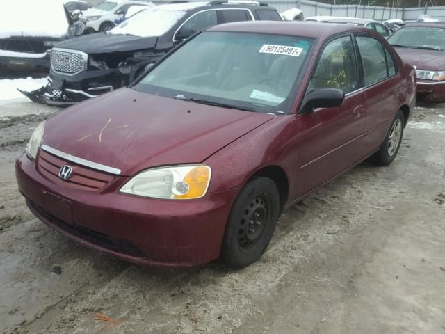 2HGES16562H536976 - 2002 HONDA CIVIC LX BURGUNDY photo 2