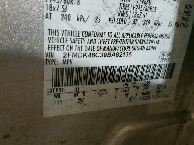 2FMDK48C39BA82136 - 2009 FORD EDGE SEL SILVER photo 10