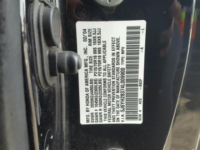 5J6YH28374L009900 - 2004 HONDA ELEMENT LX BLACK photo 10