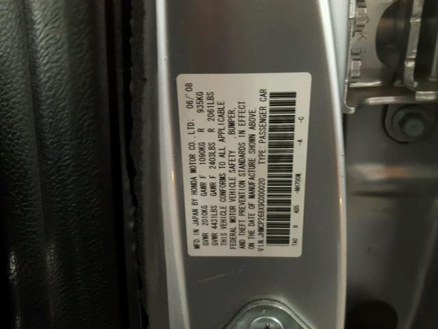 JHMCP268X9C000020 - 2009 HONDA ACCORD EXL SILVER photo 10