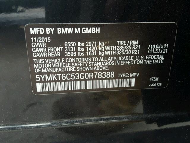 5YMKT6C53G0R78388 - 2016 BMW X5 M BLACK photo 10