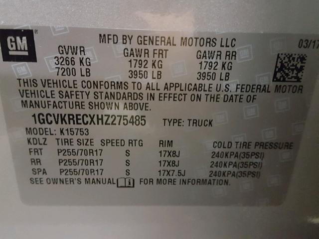 1GCVKRECXHZ275485 - 2017 CHEVROLET SILVERADO SILVER photo 10