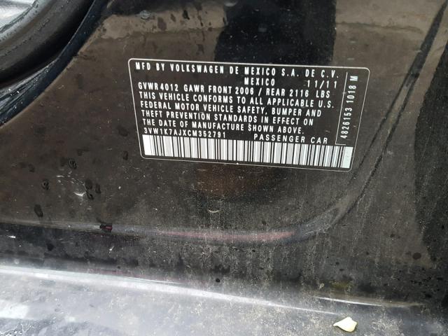 3VW1K7AJXCM352791 - 2012 VOLKSWAGEN JETTA BASE BLACK photo 10