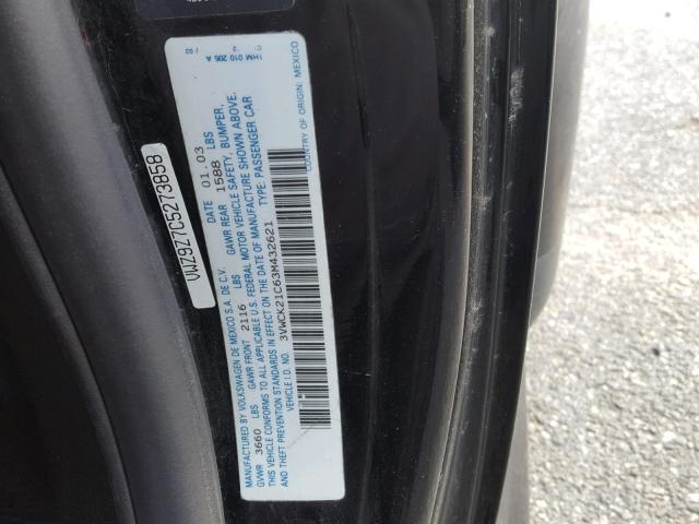 3VWCK21C63M432621 - 2003 VOLKSWAGEN NEW BEETLE 黑色 照片 10