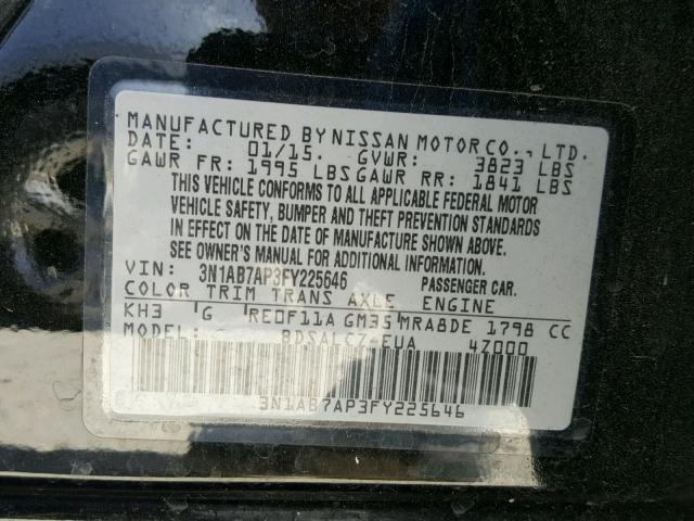 3N1AB7AP3FY225646 - 2015 NISSAN SENTRA S BLACK photo 10