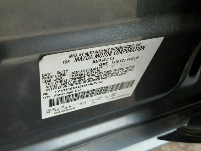 1YVHZ8BH3D5M07730 - 2013 MAZDA 6 SPORT BLUE photo 10