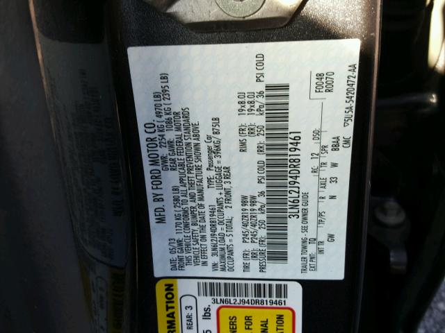 3LN6L2J94DR819461 - 2013 LINCOLN MKZ Սև լուսանկար 10