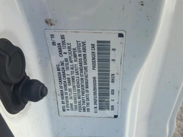 2HGFG1B92BH503049 - 2011 HONDA CIVIC EXL 白色 照片 10