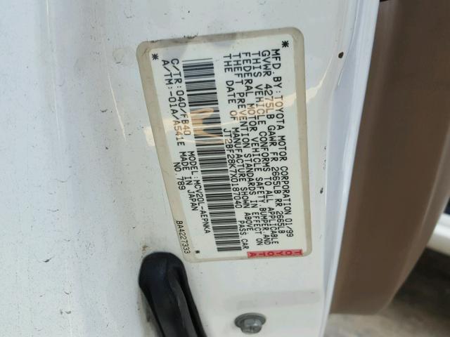 JT2BF28K7X0187040 - 1999 TOYOTA CAMRY LE თეთრი ფოტო 10