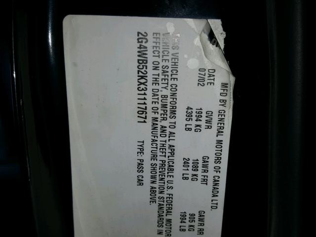 2G4WB52KX31117671 - 2003 BUICK REGAL LS BLACK photo 10