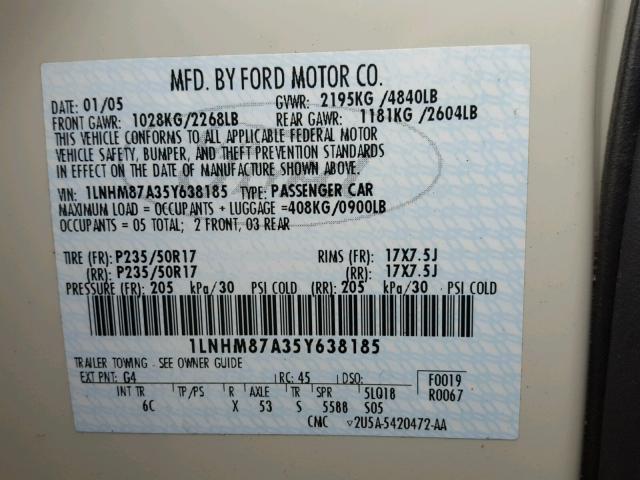 1LNHM87A35Y638185 - 2005 LINCOLN LS 白色 照片 10