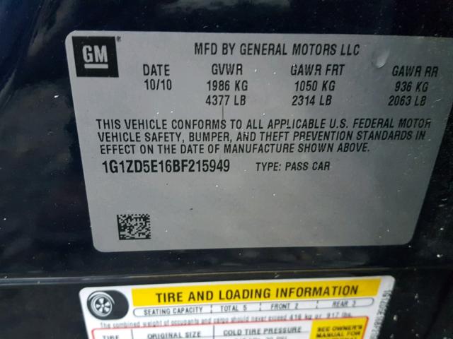 1G1ZD5E16BF215949 - 2011 CHEVROLET MALIBU 2LT ლურჯი ფოტო 10