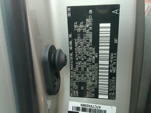 5TDBA23CX6S070635 - 2006 TOYOTA SIENNA LE SILVER photo 10