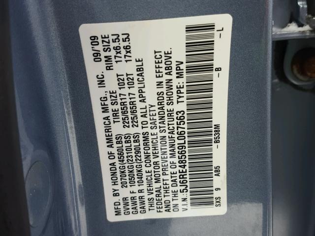 5J6RE48569L067563 - 2009 HONDA CR-V EX ლურჯი ფოტო 10