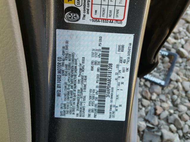 3FAHP0HA8CR181208 - 2012 FORD FUSION SE GRAY photo 10