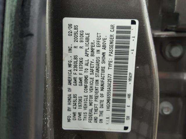 1HGCM66556A042577 - 2006 HONDA ACCORD EX GRAY photo 10